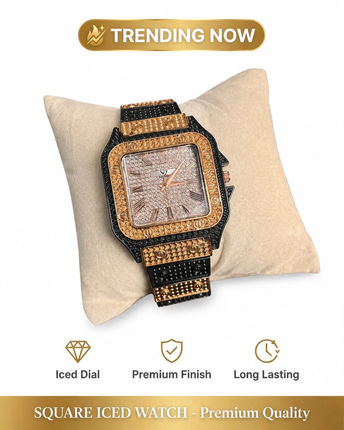 Square iced diamond watch for men stylish