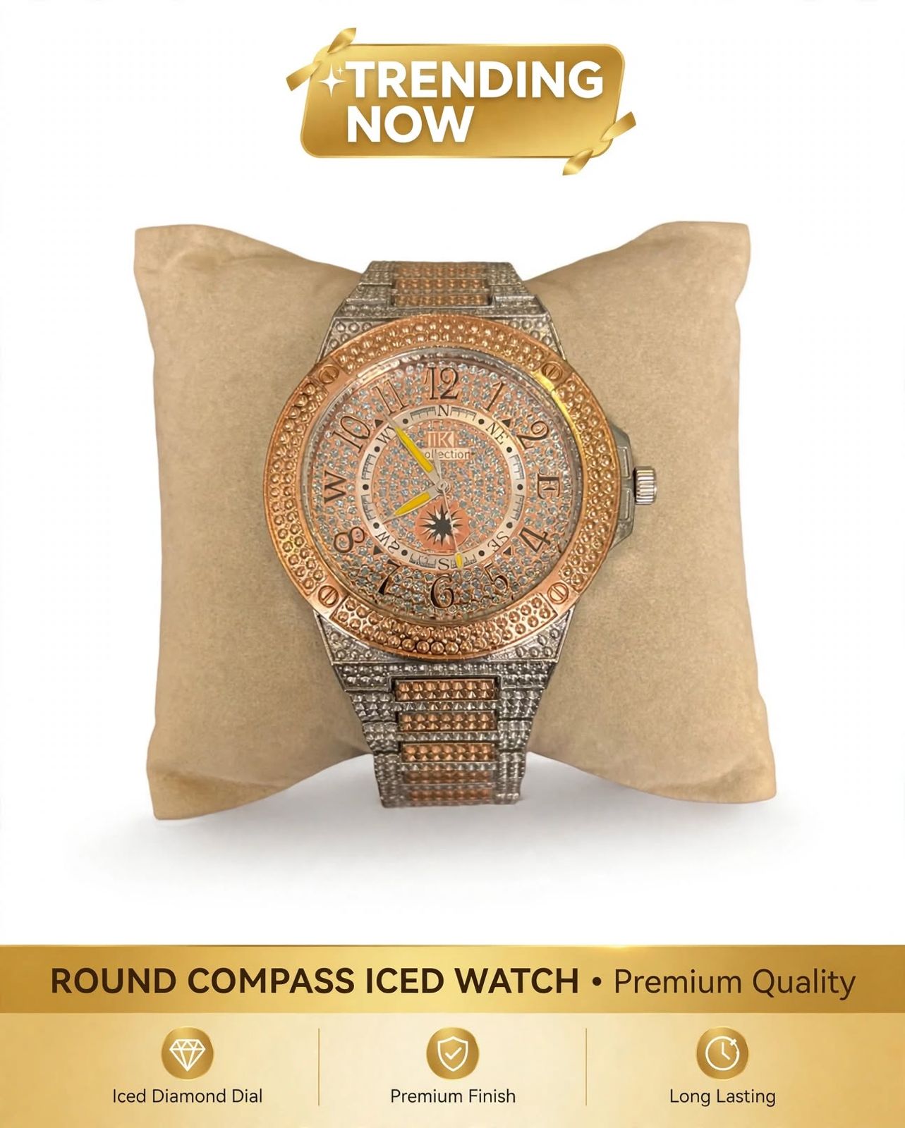 round iced diamond watch stylish for men